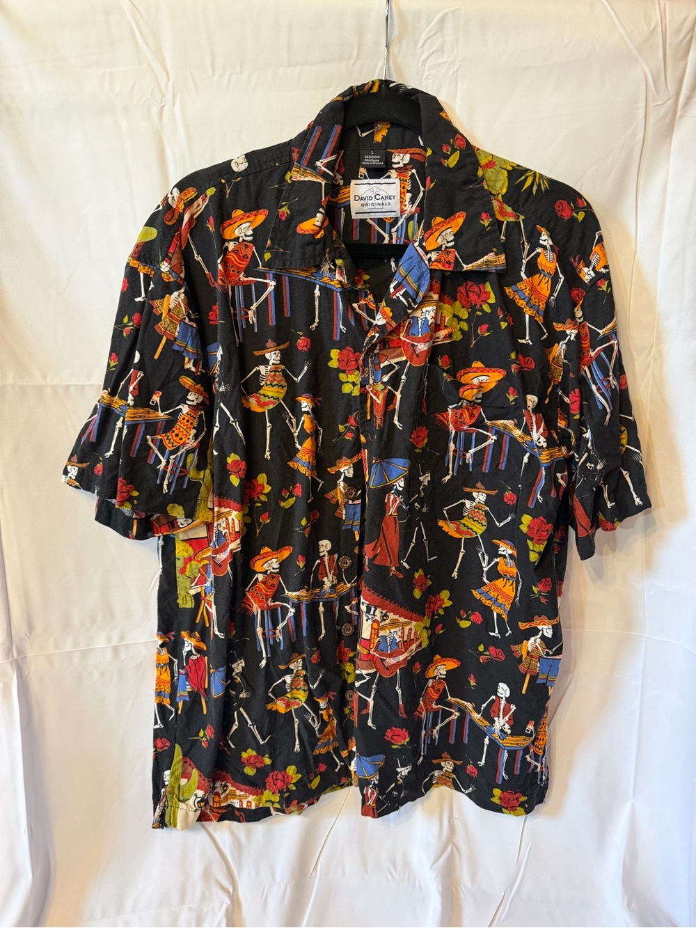 David Carey Black Day of the Dead Skeleton Print Short-Sleeve Shirt